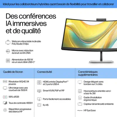 Écran pour visioconférence WQHD USB-C HP Series 5 Pro 34 pouces – HP 534pm - Ecran Ordinateur - visuel 3