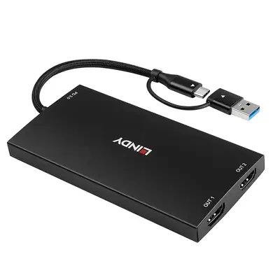 Lindy 43430 câble vidéo et adaptateur 0,11 m USB Type-C 2 x HDMI Noir - Connectique - visuel 3
