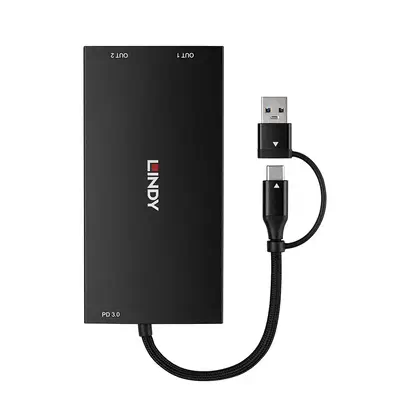 Lindy 43430 câble vidéo et adaptateur 0,11 m USB Type-C 2 x HDMI Noir - Connectique - visuel 2
