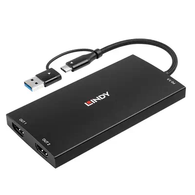 Lindy 43430 câble vidéo et adaptateur 0,11 m USB Type-C 2 x HDMI Noir - Connectique - visuel 4