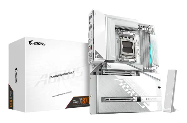 X870 AORUS STEALTH ICE Carte Mère – Prend en charge les processeurs AMD Ryzen 9000, VRM numérique 16 - Gigabyte - Carte mère - visuel 1