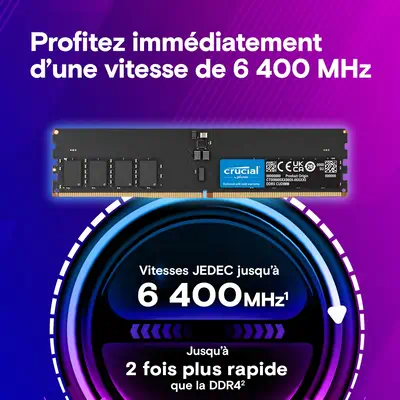 Crucial CT32G64C52CU5 module de mémoire 32 Go 1 x 32 Go DDR5 6400 MT/s 288-pin DIMM - Mémoire - visuel 2