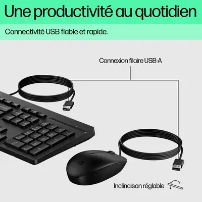Ensemble combiné clavier et souris filaires HP 225 - Pack Clavier, souris - visuel 2