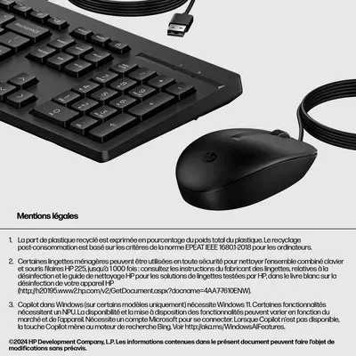Ensemble combiné clavier et souris filaires HP 225 - Pack Clavier, souris - visuel 4