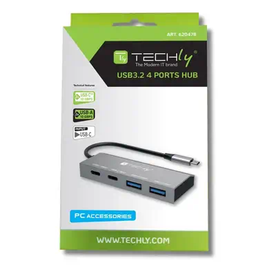 Techly IUSB32C-HUB4AC2 station d'accueil Avec fil USB 3.2 Gen 1 (3.1 Gen 1) Type-C Argent - Station d'accueil pour portable - visuel 2