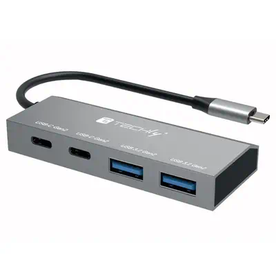 Techly IUSB32C-HUB4AC2 station d'accueil Avec fil USB 3.2 Gen 1 (3.1 Gen 1) Type-C Argent - Station d'accueil pour portable - visuel 1