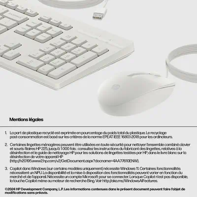 Ensemble combiné clavier et souris filaires HP 225 - Pack Clavier, souris - visuel 4