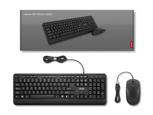 Lenovo 160 clavier Souris incluse maison/bureau USB Anglais américain Noir - Pack Clavier, souris - visuel 5