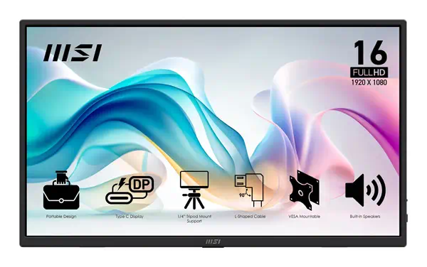 MSI PRO MP165 E6 téléviseur et moniteur portables Moniteur portable Noir 39,6 cm (15.6") LED 1920 x  - Ecran Ordinateur - visuel 1