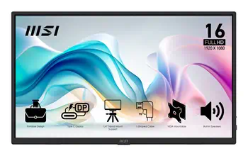 MSI PRO MP165 E6 téléviseur et moniteur portables Moniteur portable Noir 39,6 cm (15.6") LED 1920 x revendeur officiel