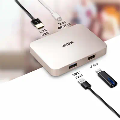 Mini-station USB-C 4K Ultra avec transfert de l’alimentation - ATEN - Autre Accessoire pour portable - visuel 3