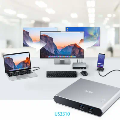 Commutateur de station d'accueil 2 ports USB-C Gen 1 avec transfert de l’alimentation - ATEN - Accessoire Réseau - visuel 4