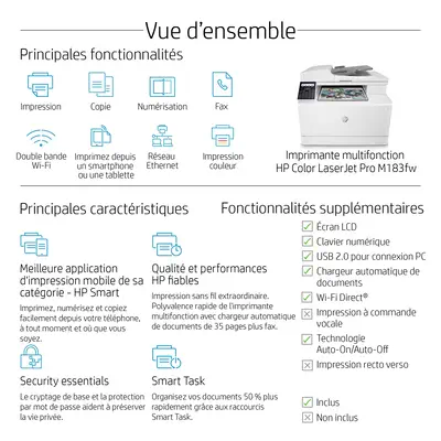 Imprimante multifonction HP Color LaserJet Pro M183fw - Multifonctions Laser - visuel 9