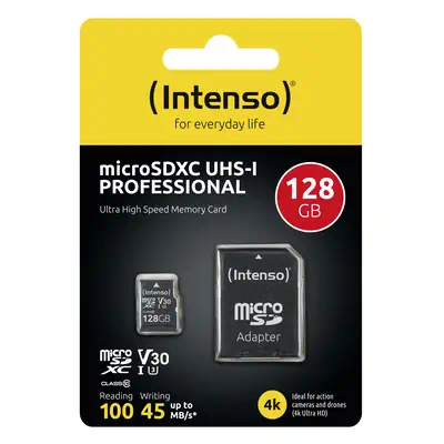 microSDXC 128GB Class 10 UHS-I Professional - Extended Capacity SD (MicroSDHC) - Intenso - Carte Mémoire - visuel 2