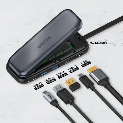 UNITEK uHUB H6 USB Type-C 10000 Mbit/s Gris - Station d'accueil pour portable - visuel 3