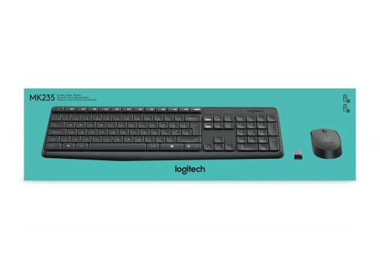 LOGITECH MK235 Wireless Keyboard&amp;Mouse GREY Clavier QWERTY (US) Logitech - visuel 1 - hello RSE - FABRIQUÉ AVEC DU PLASTIQUE RECYCLÉ