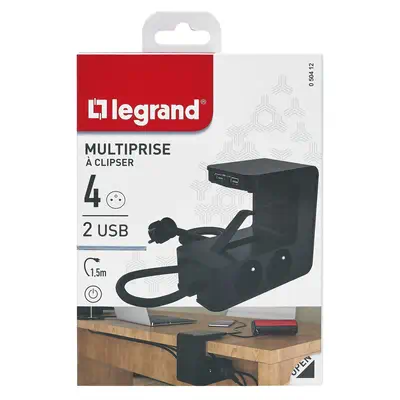 Legrand 0 504 12 multiprise 1,5 m 4 sortie(s) CA Intérieure Noir - Prise parafoudre - visuel 2