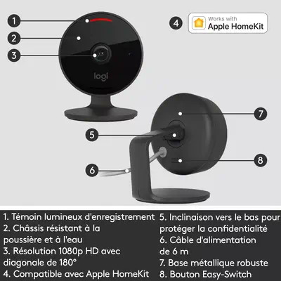 Logitech 961-000490 caméra de sécurité Balle (forme) Caméra Logitech - visuel 1 - hello RSE - VIDÉOS SÉCURISÉES CHIFFRÉES DE BOUT EN BOUT