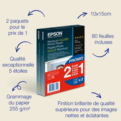 Papier photo brillant Epson Premium (100 x 150 mm), 255 g/m2, 80 feuilles - visuel 2