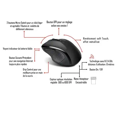 ADVANCE S-SHAPE-BK souris Bureau Droitier RF sans fil Optique 1000 DPI - Souris - visuel 3
