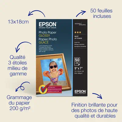 Papier photo brillant Epson (130 x 180 mm), 200 g/m2, 50 feuilles - visuel 1