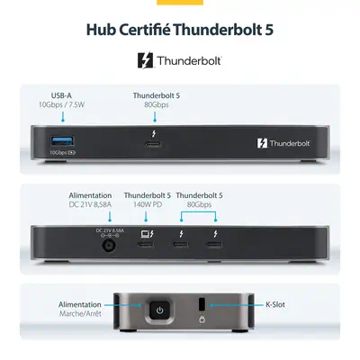 Hub Thunderbolt&trade; 5 à 4 Ports avec Thunderbolt&trade; Share KVM, 80/120 Gbps, Multi-Écrans 8K,  - StarTech - Station d'accueil pour portable - visuel 6