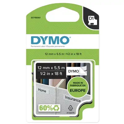 DYMO D1 étiquettes autocollantes authentiques de hautes performances en nylon | 12mm x 5,5m | impres - Dymo - Consommable - visuel 1