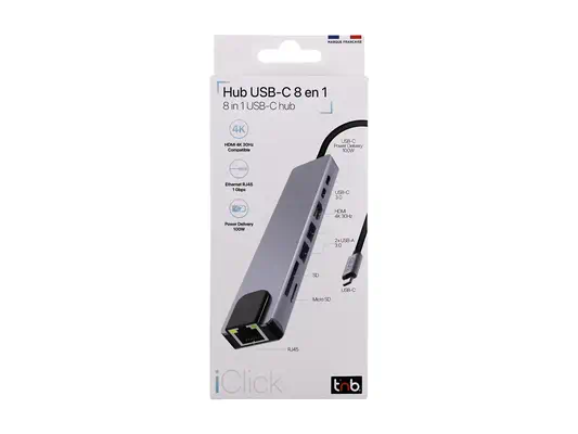 TNB iClick - Hub USB-C 8 en 1 - en aluminium - T'NB - Switchs et Hubs - visuel 1