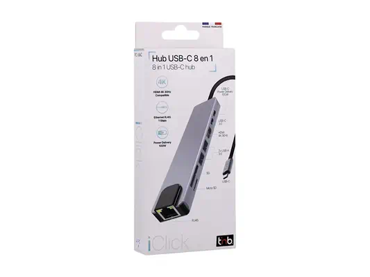 TNB iClick - Hub USB-C 8 en 1 - en aluminium - T'NB - Switchs et Hubs - visuel 3
