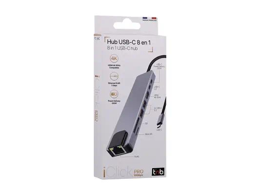 TNB iClick Pro - Hub USB-C 8 en 1 - en aluminium - 10Gbps - T'NB - Switchs et Hubs - visuel 2