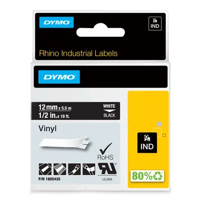 DYMO Rhino étiquettes industrielles autocollantes en vinyle | 12 mm x 5,5 m | impression en blanc su - Dymo - Consommable - visuel 1