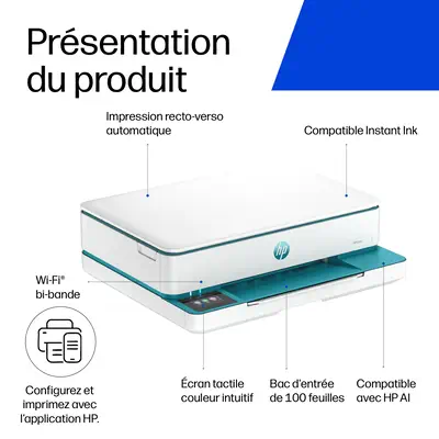 Envy 6122e Wireless All-in-One Couleur Imprimante, Instant Ink; Impression photo - HP - visuel 4