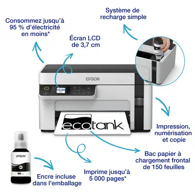 Epson EcoTank ET-M2120 Jet d'encre A4 1440 x 720 DPI 32 ppm Wifi - Multifonctions Jet d'encre - visuel 2
