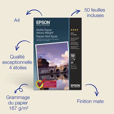 Papier photo A4 mat Epson 167 g/m2, 50 feuilles - visuel 6