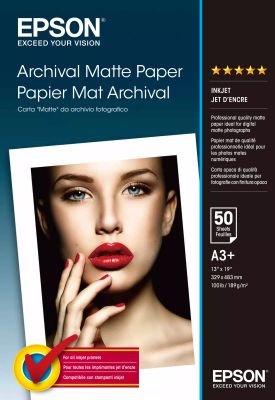 Vente EPSON MATTE archival papier inkjet 192g/m2 A3+ 50 feuilles au meilleur prix