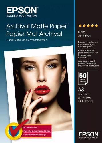 Vente Papier EPSON MATTE archival papier inkjet 192g/m2 A3 50 feuilles sur hello RSE