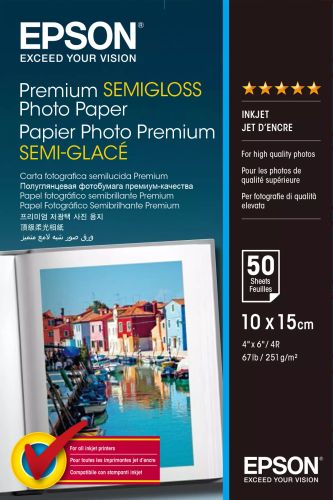 Achat Papier EPSON Pap Photo Premium Semi Glacé 10x15cm (50f./251g sur hello RSE