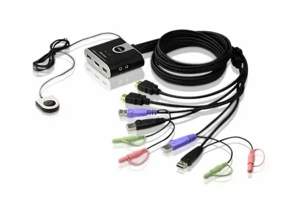 Commutateur KVM câble HDMI/audio USB 2 ports avec sélecteur de port distant - ATEN - Accessoire Réseau - visuel 1