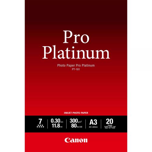 Vente CANON PT-101 pro platinum photo papier 300g/m2 A3 20 feuilles pack de au meilleur prix