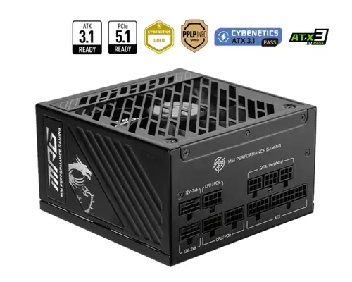 MSI MPG A1250GS PCIE5 unité d'alimentation d'énergie 1250 W 20+4 pin ATX ATX Noir - Boitier d'alimentation - visuel 4