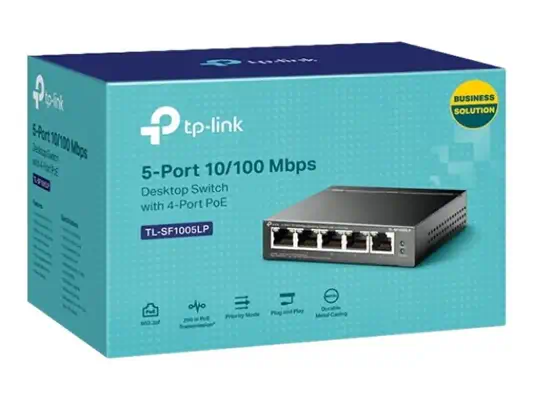 TP-LINK TL-SF1005LP 5-Port 10/100 Mbps Desktop Steel Case Switch with 4-Port PoE 41W PoE budget - TP-Link - Switchs et Hubs - visuel 1