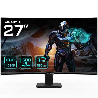 GS27FC Moniteur de jeu incurvé 27" FHD - 1920 x 1080, 1500R, 180Hz, 1 ms, 250 cd/m², FreeSync Premiu - Gigabyte - Ecran Ordinateur - visuel 1