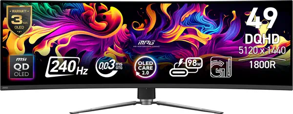 MSI MPG 491CQPX QD-OLED écran plat de PC 124,5 cm (49") 5120 x 1440 pixels Dual QHD Noir - Ecran Ordinateur - visuel 1