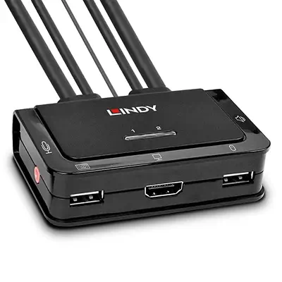 Switch KVM 2 ports HDMI 4K30, USB 2.0 & audio, câbles intégrés - Lindy - Accessoire Réseau - visuel 1
