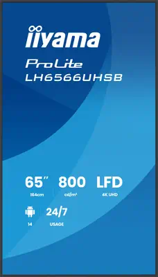 iiyama LH6566UHSB-B1AG Écran d'affichage dynamique Écran plat de signalisation numérique 165,1 cm (6 - Support Fixe & Mobile - visuel 2
