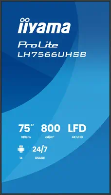 iiyama LH7566UHSB-B1AG Écran d'affichage dynamique Écran plat de signalisation numérique 190,5 cm (7 - Support Fixe & Mobile - visuel 2