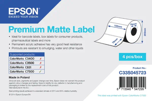 Premium Matte Label - Die-cut Roll: 102mm x 76mm, 1570 labels - Epson - Consommable - visuel 1