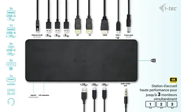 USB-C Triple Display Docking Station Gen 2 Pro + Power Delivery 100W - I-Tec - Accessoire composant - visuel 5
