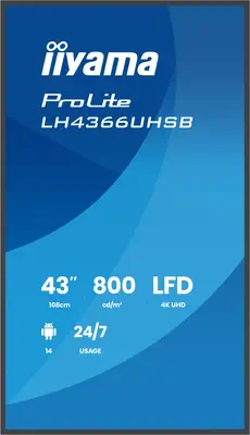 iiyama LH4366UHSB-B1AG Écran d'affichage dynamique Écran plat de signalisation numérique 109,2 cm (4 - Support Fixe & Mobile - visuel 2