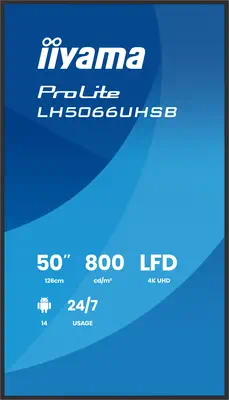 iiyama LH5066UHSB-B1AG Écran d'affichage dynamique Écran plat de signalisation numérique 127 cm (50" - Support Fixe & Mobile - visuel 2